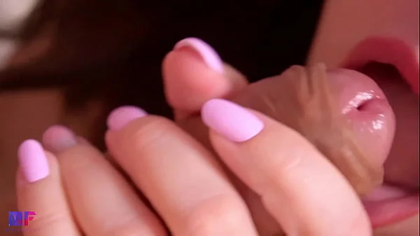 Foreskin play, close up gentle sucking, oral creampie